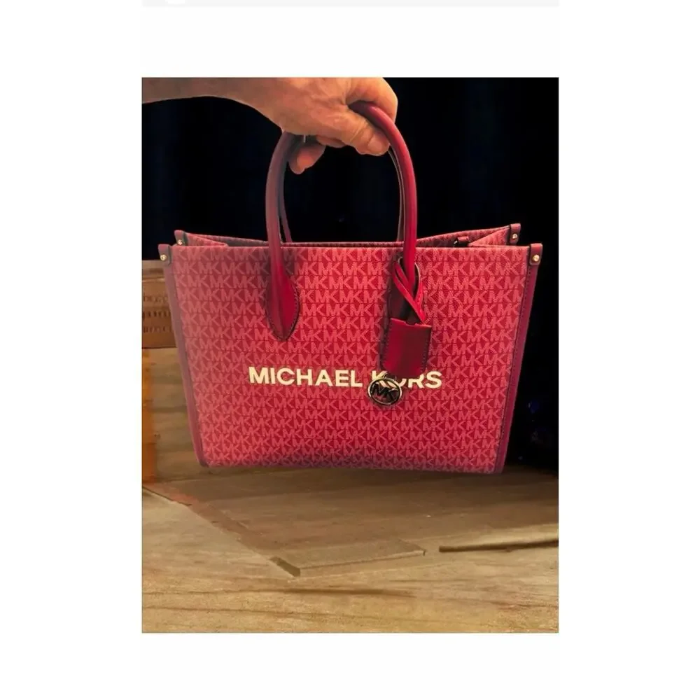 Michael Kors Mirella EW Tote Bag Red with Beige Strap